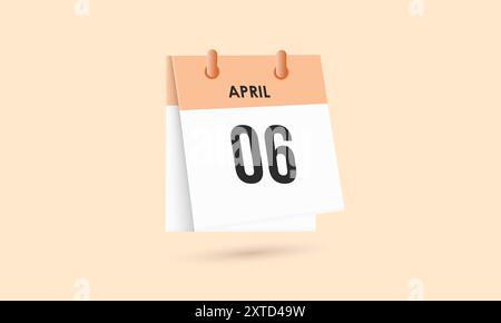 April 6 - calendar and Time planner. Daily Calendar Icon reminder. Vector Illustration. Stock Vector