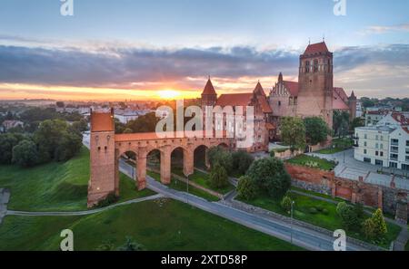 Aerial view of Kwidzyn Castle (Zamek w Kwidzynie) on sunrise Stock Photo