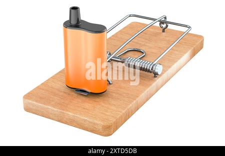 Disposable Vape, electronic cigarette inside mousetrap, 3D rendering  isolated on white background Stock Photo