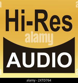 Hi res Audio logo, Hi res Audio yellow gold symbol, Hi res definition audio, Hi Resolution Audio sign, Resolution music in golden Stock Vector