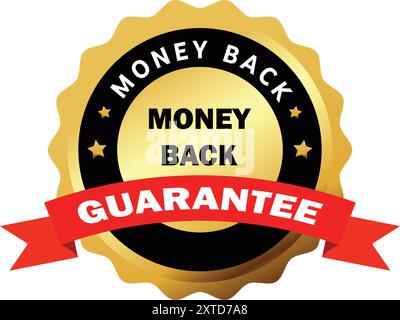 Money Back Guarantee icon in Red curved Ribbon, Money Back Guarantee icon with ribbon, Money back guarantee label seal, Guaranteed Product, Money back Stock Vector