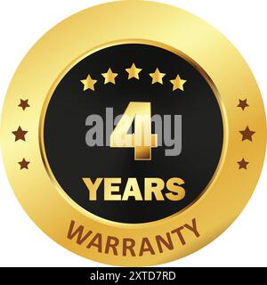 4 Years Warranty Seal, warranty seal in Golden, four years warranty seal stamp, Gold sealed warranty label Stock Vector