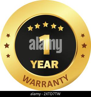 5 year warranty golden badge isolated on white background Stock Vector ...