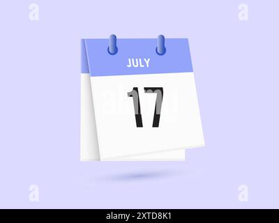 July 17 - calendar and Time planner. Daily Calendar Icon reminder. Vector Illustration. Stock Vector