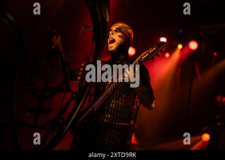 Nergal, also known as Adam Darski, is performing with Behemoth during the 'O Father, O Svmmer, O Tour' at Phenomenon in Fontaneto D'agogna, in Italy, on August 13, 2024 (Photo by Alberto Gandolfo/NurPhoto). Credit: NurPhoto SRL/Alamy Live News Stock Photo