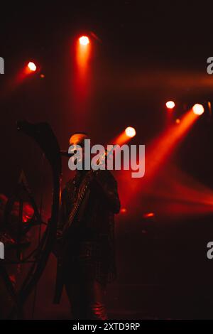 Nergal, also known as Adam Darski, is performing with Behemoth during the 'O Father, O Svmmer, O Tour' at Phenomenon in Fontaneto D'agogna, in Italy, on August 13, 2024 (Photo by Alberto Gandolfo/NurPhoto). Credit: NurPhoto SRL/Alamy Live News Stock Photo