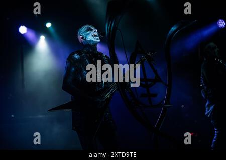 Nergal, also known as Adam Darski, is performing with Behemoth during the 'O Father, O Svmmer, O Tour' at Phenomenon in Fontaneto D'agogna, in Italy, on August 13, 2024 (Photo by Alberto Gandolfo/NurPhoto). Credit: NurPhoto SRL/Alamy Live News Stock Photo