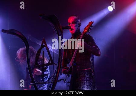 Nergal, also known as Adam Darski, is performing with Behemoth during the 'O Father, O Svmmer, O Tour' at Phenomenon in Fontaneto D'agogna, in Italy, on August 13, 2024 (Photo by Alberto Gandolfo/NurPhoto). Credit: NurPhoto SRL/Alamy Live News Stock Photo