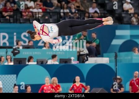 August 1, 2024, Paris, Ile de France, France: SARAH VOSS (GER) of Germany, competes in the Artistic Gymnastics Women's All-Around Final at the Bercy Arena during the 2024 Paris Summer Olympics in Paris, France. (Credit Image: © Walter Arce/ZUMA Press Wire) EDITORIAL USAGE ONLY! Not for Commercial USAGE! Stock Photo