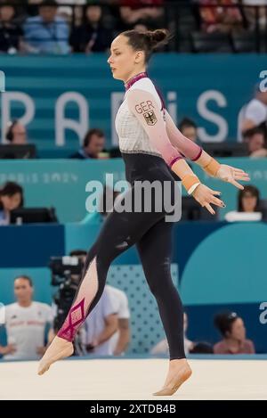 Paris, Ile de France, France. 1st Aug, 2024. SARAH VOSS (GER) of Germany, competes in the Artistic Gymnastics Women's All-Around Final at the Bercy Arena during the 2024 Paris Summer Olympics in Paris, France. (Credit Image: © Walter Arce/ZUMA Press Wire) EDITORIAL USAGE ONLY! Not for Commercial USAGE! Stock Photo