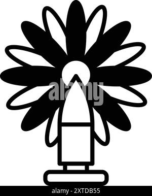 A black and white drawing of a flower with a bullet in the center. Concept of danger and destruction, as the bullet is a symbol of violence and harm Stock Vector