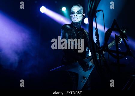 Nergal, also known as Adam Darski, is performing with Behemoth during the 'O Father, O Svmmer, O Tour' at Phenomenon in Fontaneto D'agogna, in Italy, on August 13, 2024 (Photo by Alberto Gandolfo/NurPhoto). Credit: NurPhoto SRL/Alamy Live News Stock Photo