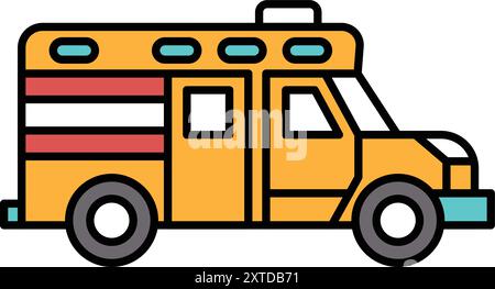 A black and white ambulance with the roof. The vehicle is parked on a white background Stock Vector