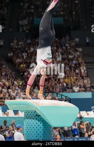 Paris, Ile de France, France. 1st Aug, 2024. SARAH VOSS (GER) of Germany, competes in the Artistic Gymnastics Women's All-Around Final at the Bercy Arena during the 2024 Paris Summer Olympics in Paris, France. (Credit Image: © Walter Arce/ZUMA Press Wire) EDITORIAL USAGE ONLY! Not for Commercial USAGE! Stock Photo