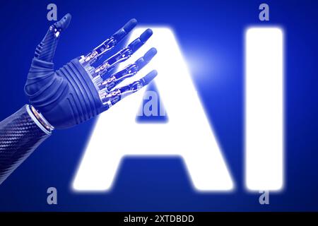 A hand is shown in front of the letter AI Stock Photo
