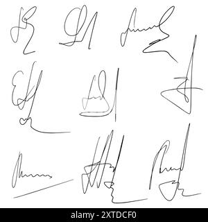 Set of fake autographs signature. Vector Stock Vector