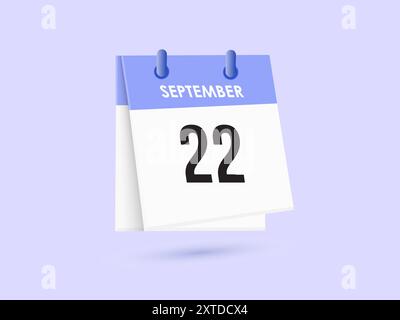 September 22 - calendar and Time planner. Daily Calendar Icon reminder. Vector Illustration. Stock Vector
