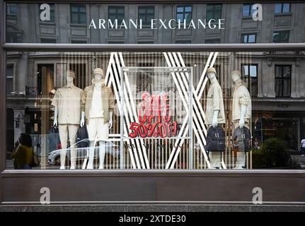 Sale up to 50% off in the Armani Exchange shop, Regent Street, London, England. Stock Photo