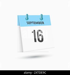 September 16 - calendar and Time planner. Daily Calendar Icon reminder. Vector Illustration. Stock Vector
