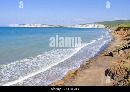 Isle of Wight UK - West Wight Compton Beach steps to the beach at Hanover Point or Shippard's Chine in Compton bay Isle of Wight England UK GB Europe Stock Photo