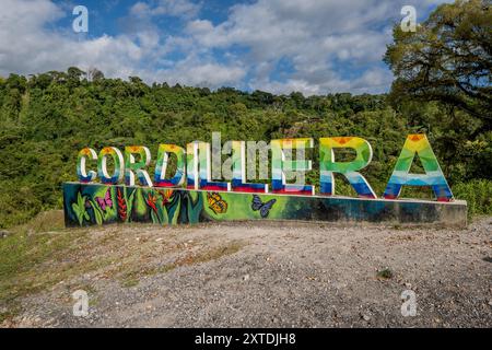 Tourist sign in Cerro Punta, Panama Stock Photo