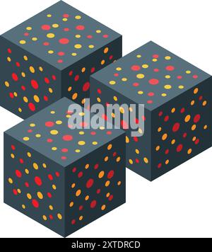 Three isometric cubes representing a digital mining platform extracting cryptocurrency using blockchain technology Stock Vector