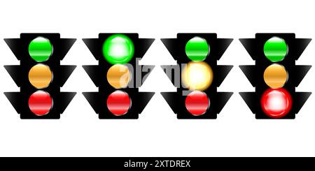 Traffic Lights with a glow on the colours, green, amber and red for websites or review concepts Stock Vector