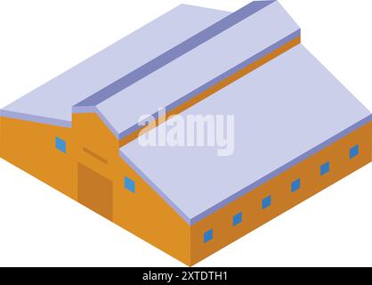 Isometric icon of modern barn building with blue roof and orange walls Stock Vector