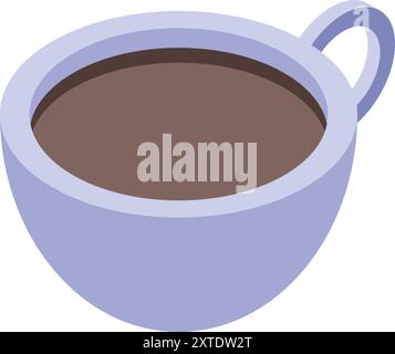 Blue cup containing steaming hot coffee is depicted in an isometric icon style Stock Vector