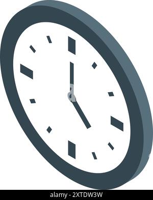 Round wall clock telling time is hanging on a white background Stock ...