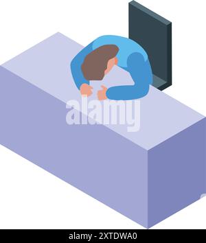 Office worker is taking a nap at his desk, completely exhausted from work Stock Vector