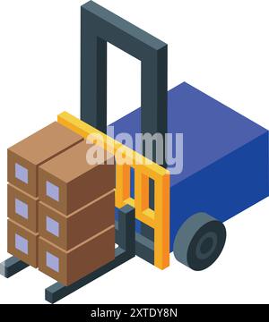 Forklift is lifting stack of cardboard boxes, concept of warehouse, delivery and logistics Stock Vector