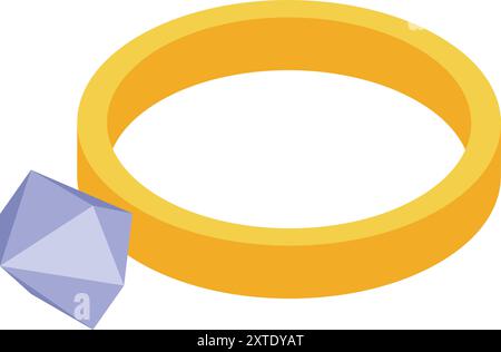 Gold ring holding shiny faceted purple gemstone isometric icon isolated on white background Stock Vector