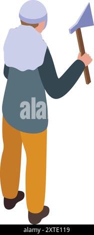 Illustration of a lumberjack holding an axe, ready to cut down trees for logging Stock Vector