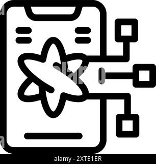 Line art icon of a mobile phone displaying an atom and connecting to other devices, representing the concept of the internet of things Stock Vector