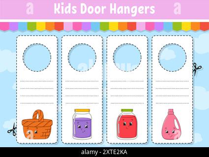 Door hangers. Cute cartoon characters. Sign printable. Kids . On doorknobs. Tag template. Vector illustration. Stock Vector