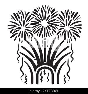 Fireworks. Sketch. Bright sparks and stars fly in different directions. Pyrotechnic sky flowers. Vector illustration. Flash for a holiday event. Outli Stock Vector