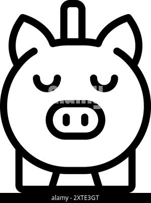 Line art icon of a cute piggy bank sleeping peacefully, representing the concept of safe and secure savings Stock Vector