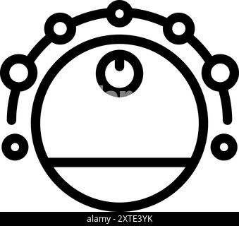 Black line icon of a robot vacuum cleaner activating cleaning mode with rotating side brush Stock Vector