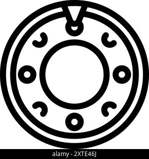 Black and white icon of a bearing, a mechanical element used to reduce friction Stock Vector