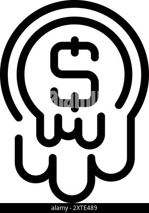Minimalist vector illustration depicting a dollar coin melting, symbolizing the concept of financial crisis Stock Vector