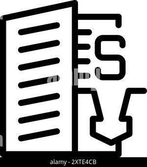 Linear icon representing a bank account with money being transferred out of it Stock Vector