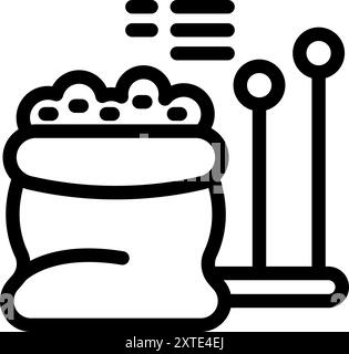 Line drawing of a sack of flour on a scale, ready for baking Stock Vector