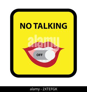 Mouth of a woman with off button and the text no talking Stock Vector
