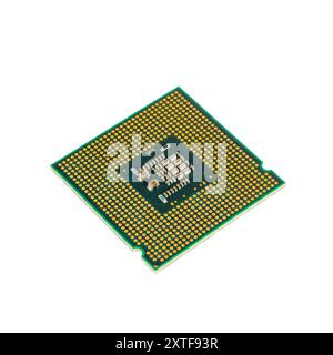 Isolated closeup shot of the underside of a computer Central Processing Unit (CPU) Stock Photo