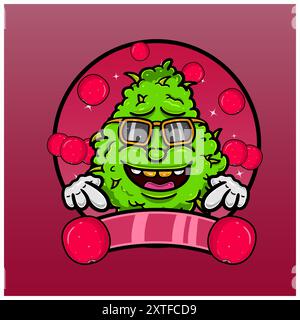 Weed Bud Cartoon With Cranberry Flavor. Weed Design For Logo, Label and Packaging Product. Vector and Illustration. Stock Vector