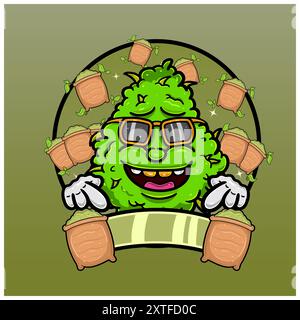 Weed Bud Cartoon With Matcha Flavor. Weed Design For Logo, Label and Packaging Product. Vector and Illustration. Stock Vector