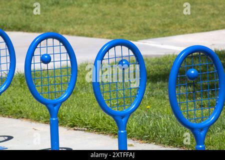 blue tennis racket bike rack Stock Photo - Alamy