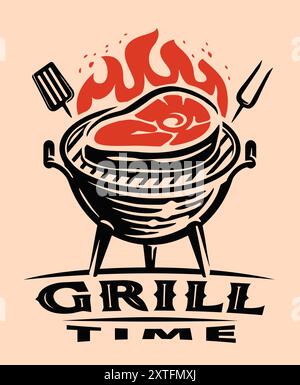 BBQ grill with flames. Vector illustration Stock Vector Image & Art - Alamy