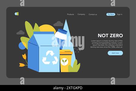 Circular Economy concept. A digital webpage interface highlighting reusable packaging with a recycle symbol. Nature, recycling, and sustainability. Vector illustration. Stock Vector